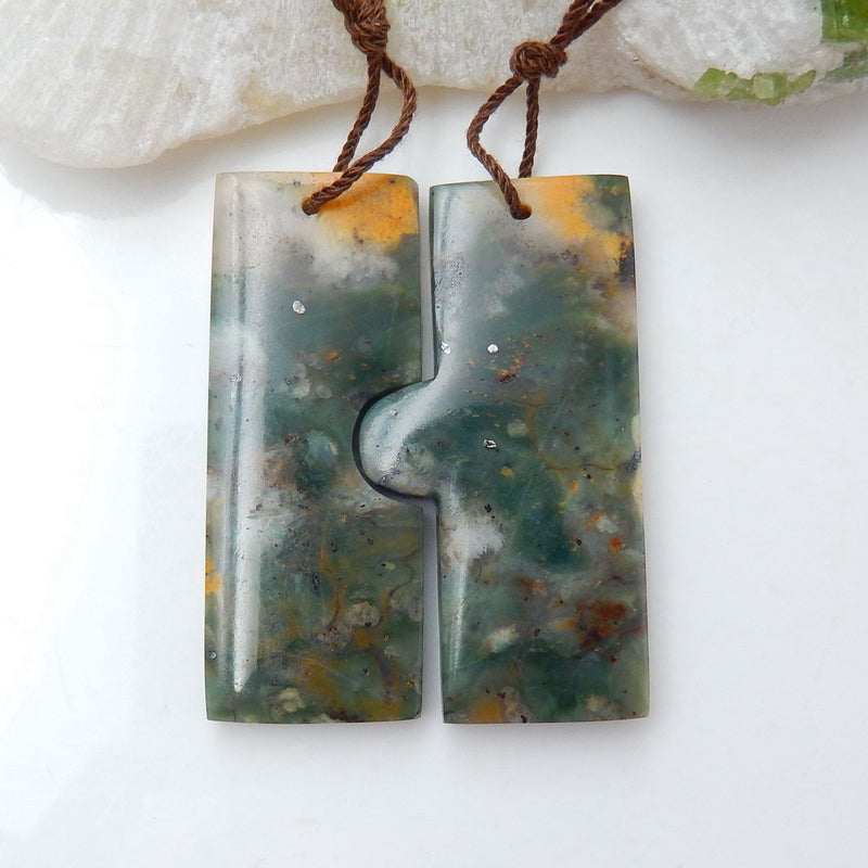 Paire de pierres de boucles d'oreilles en opale verte pour la fabrication de boucles d'oreilles, 38x13x5mm, 38x16x5mm, 11g