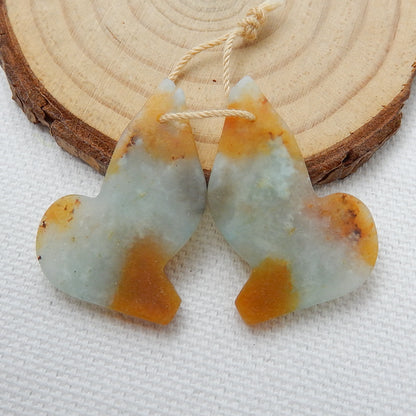 Natural Amazonite Carved fish Earring Beads 30x20x4mm, 6.1g