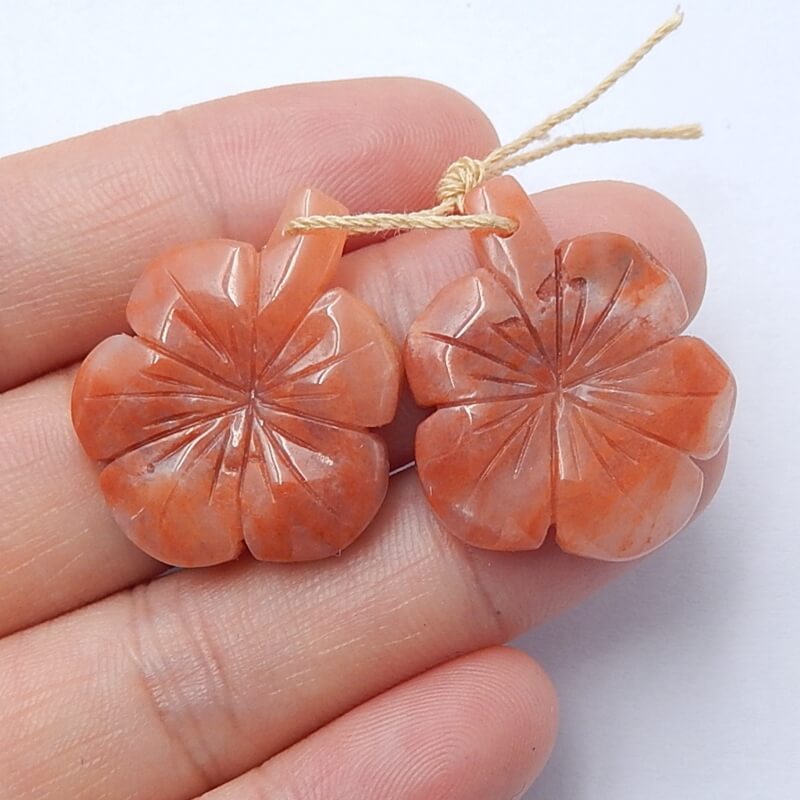 Natural Red Aventurine Carved flower Earring Beads 28x21x3mm, 5.5g
