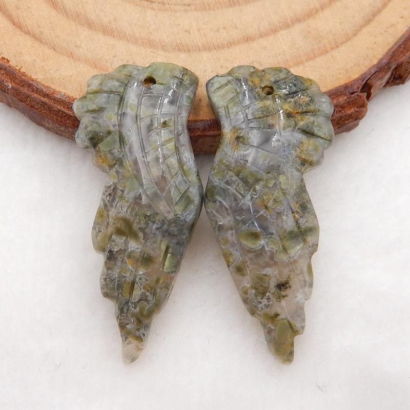 Natural Ocean Jasper Carved wings Earring Beads 31x13x5mm, 4.7g