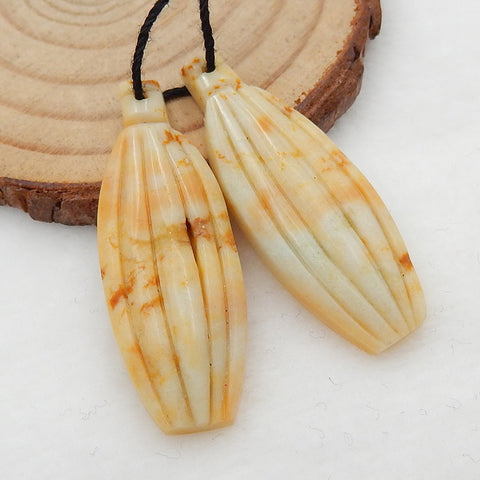 Paire de boucles d'oreilles en Amazonite sculptée, 40 x 15 x 4 mm, 7,8 g