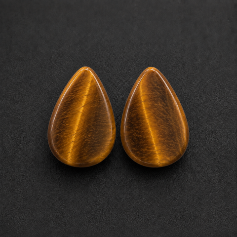 Natural Yellow Tiger Eye Teardrop Stone Ear Plugs – Double Flare Organic Gauge Earrings