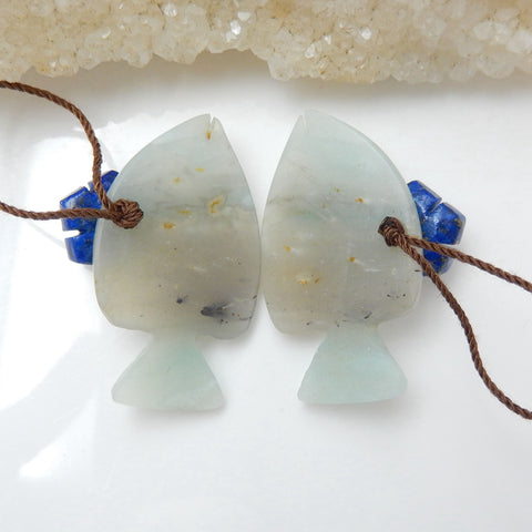 Intarsia Of Amazonite And Lapis Lazuli Earring Beads 32x17x4mm, 12x12x3mm 9.3g