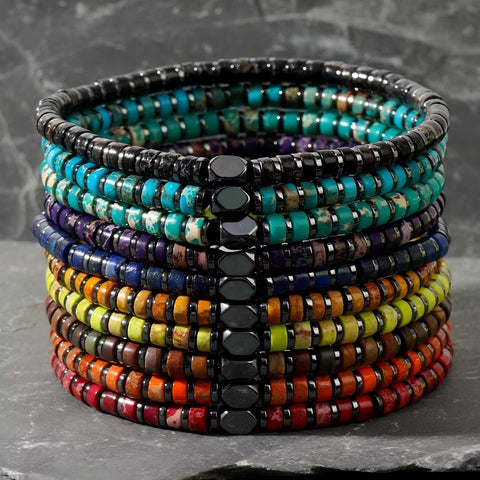 Gomggsale Bohemian Natural Gemstone Bracelet - Contrast Color Half Cylinder Bracelet