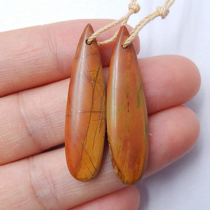 Natural Multi-Color Picasso jasper Teardrop Earrings Pair, 36x9x5mm,4.5g - MyGemGarden