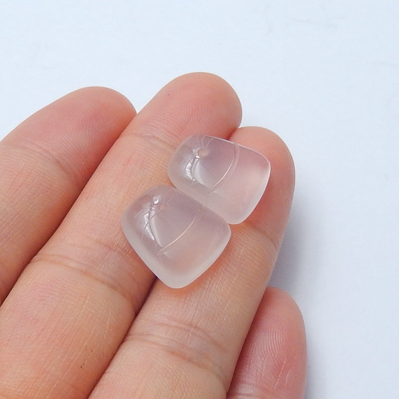 Rose jade Carved Gemstone Cabochon Pair, Stone for jewelry making, 14x12x5mm, 2.7g - MyGemGarden