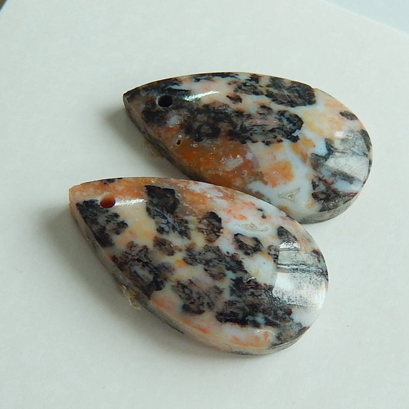 Natural petrified wood  Drilled Teardrop Gemstone Cabochon Pair, 18x10x5mm, 2.5g - MyGemGarden