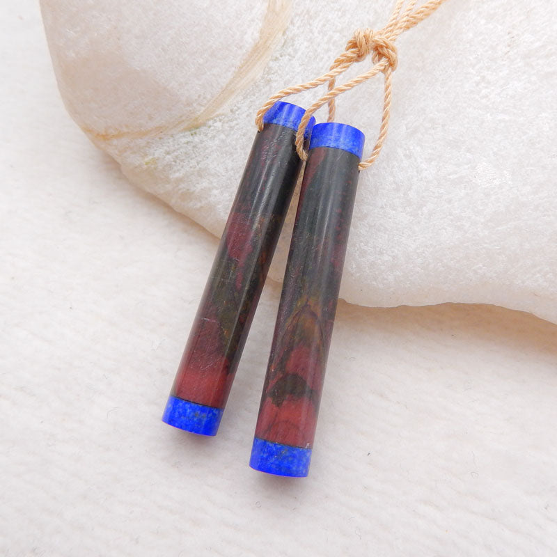 Intarsia of Red Creek and Lapis Lazuli Earring Beads 37x6mm, 6.1g