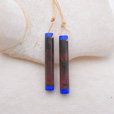 Intarsia of Red Creek and Lapis Lazuli Earring Beads 37x6mm, 6.1g