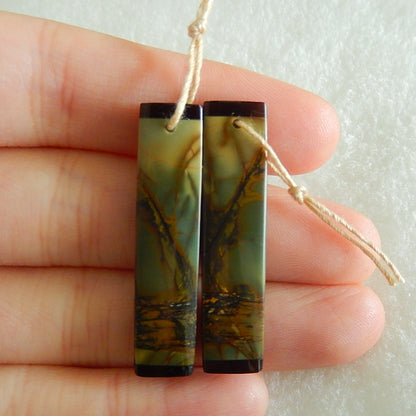Natural Multi-color Picasso Jasper and Obsidian Drilled Glued Earrings Pair 35x8x3mm,4.2g - MyGemGarden