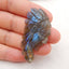 Vintage Hand Carved Labradorite Gemstone Indian Head Pendant , 45x23x6mm, 7.3g - MyGemGarden