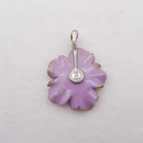 Pendentif fleur en argent avec 5 pétales sculptés à la main en fluorite violette, 30x7 mm, 5,7 g
