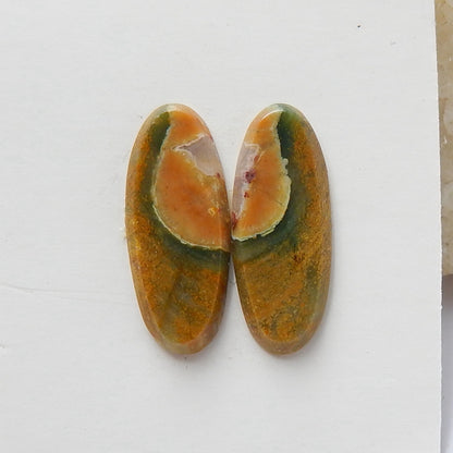 Natural rainforest jasper Oval Gemstone Cabochon Pair, 20x8x2mm, 1.3g - MyGemGarden