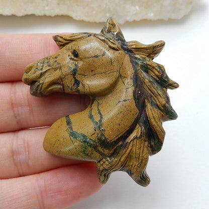 Handmade Green opal Carved horse head Pendant Bead, 49x46x10mm, 28.8g - MyGemGarden
