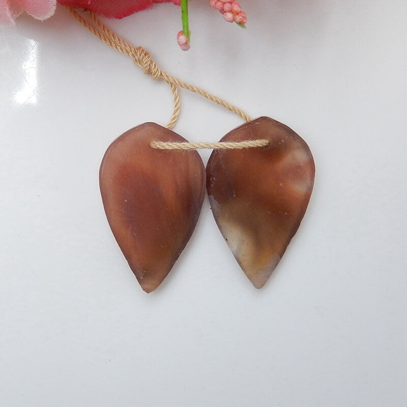 Hot sale Agate Carved leaf Earrings Pair, 25x15x4mm, 4.2g - MyGemGarden