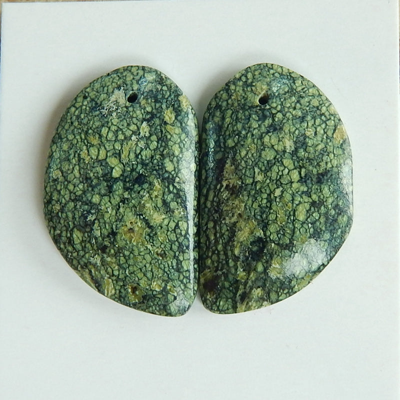 Natural Seraphinite Drilled Gemstone earrings pair, 24x15x5mm, 4.8g - MyGemGarden