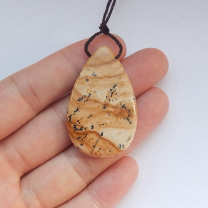 Picture Jasper Gemstone Teardrop Pendant Bead, 40x25x7mm, 9.5g - MyGemGarden