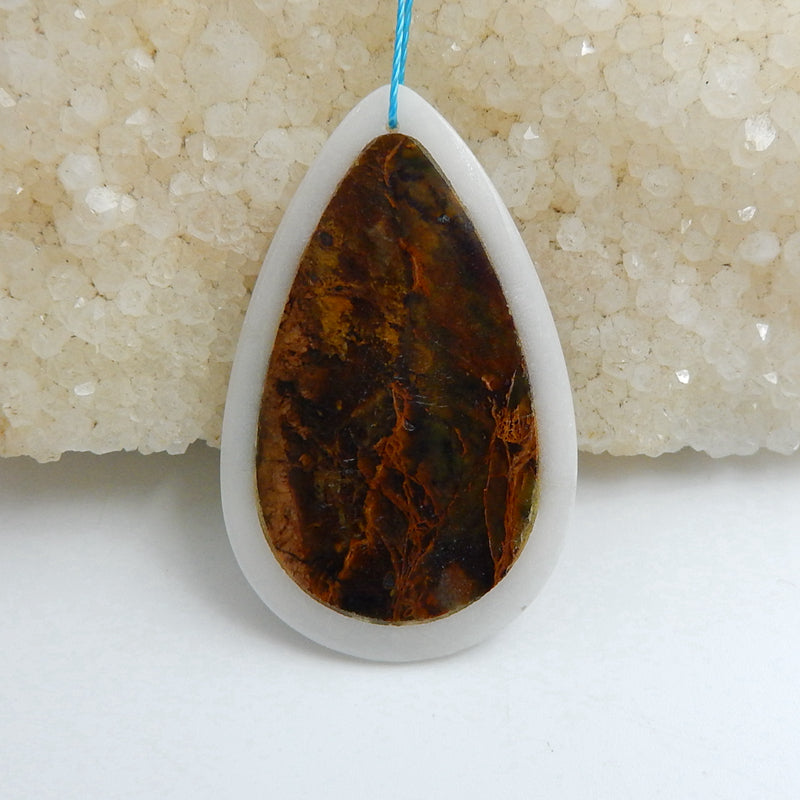 Natural White Jade and Green Opal Glued Teardrop Pendant Bead, 45x28x4mm, 8g - MyGemGarden