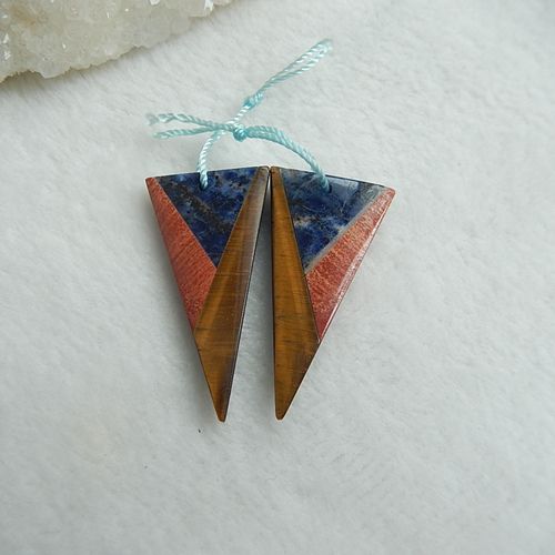 Triangle Shape Tiger'Eye Red River Japer African Sodalite Gemstone Natural Stone Earrings Pair 35x18x4mm 5.29g - MyGemGarden