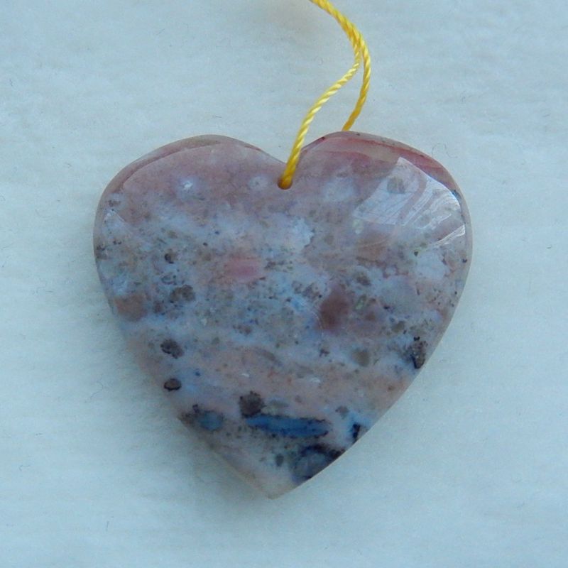 Natural Carved Heart Ocean Jasper Drilled Pendant 31x29x7mm, 8.8g - MyGemGarden