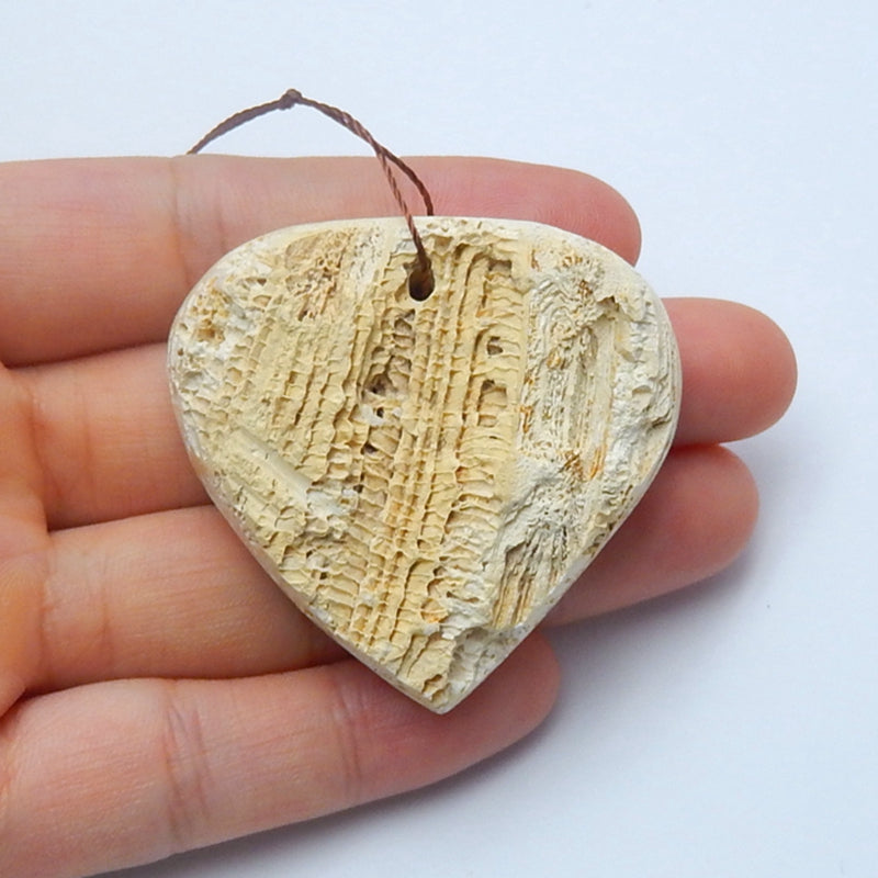 Natural Indonesian Fossil Coral Drilled Heart Pendant Bead, 44x42x15mm, 26.9g - MyGemGarden