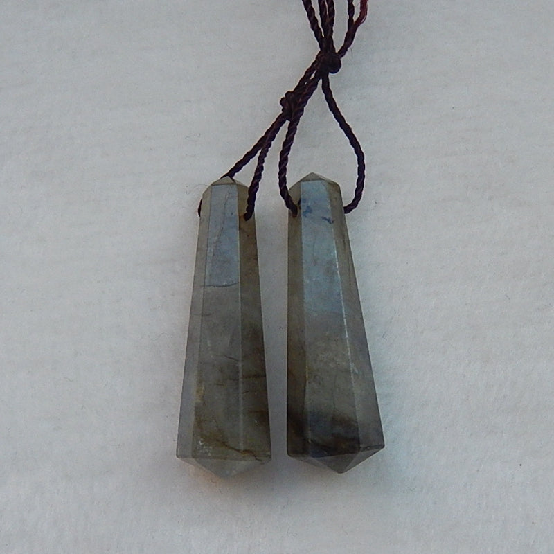 Natural Carved Labradorite Drilled Earrings Pair 32x9mm,7.72g - MyGemGarden