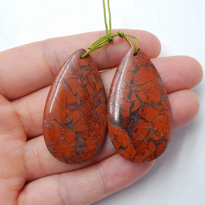 Natural Red River Jasper Teardrop Earrings Pair, stone for Earrings making, 40x22x6mm,16g - MyGemGarden