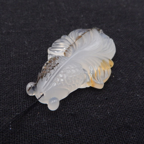 1 PC Natural Rare East Java Maganese Agate Carved Fish Pendant Bead 50mm, 13g