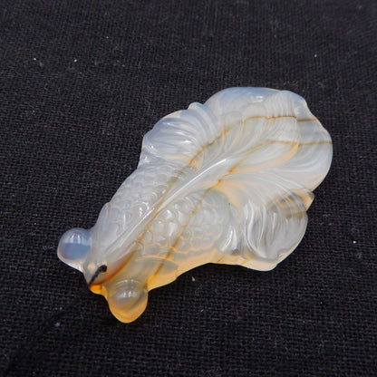 1 pc Natural Rare East Java Maganese Agate Carved Fish Pendant Bead 50mm, 13g