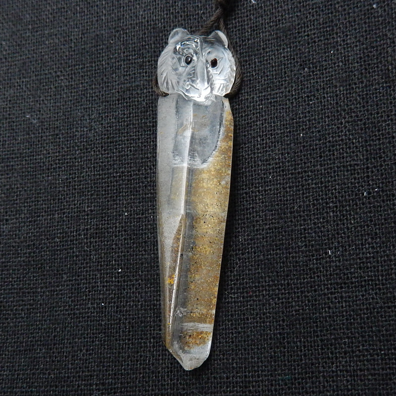 Carved Quartz Gemstone Tiger Pendant, Fashion Pendant, Animal Necklace Pendant, Unique Pendant, 59x14x12mm, 11.5g - MyGemGarden