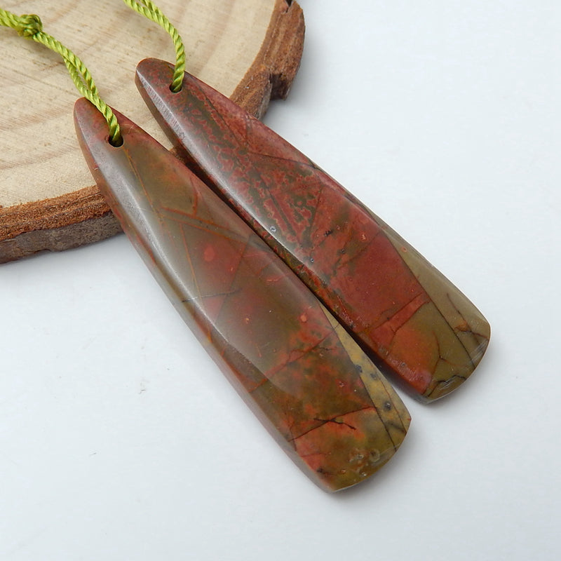 Natural Multi-Color Picasso jasper Earrings Pair, stone for Earrings making, 42x11x5mm, 7.3g - MyGemGarden