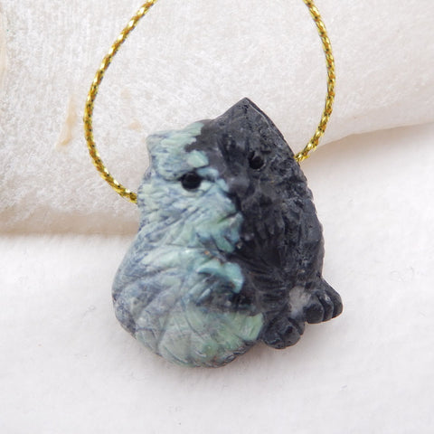 Natural Green Turquoise Carved cat Pendant Bead 28x25x12mm, 9.1g