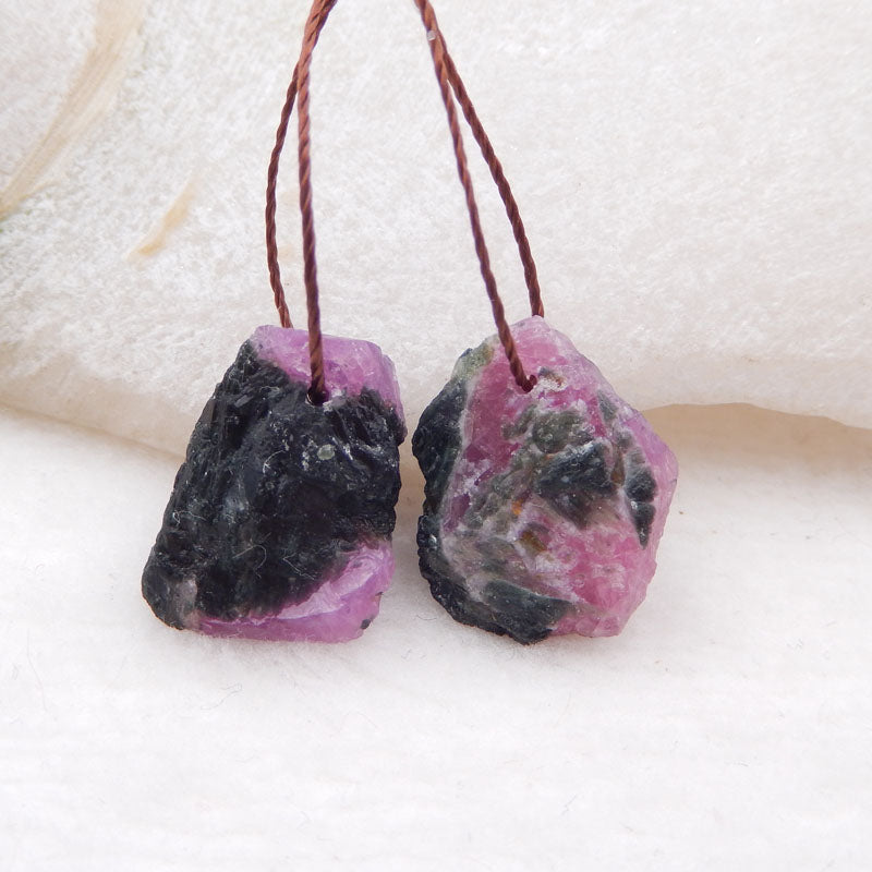Paire de boucles d'oreilles en rubis naturel, pierre pour la fabrication de boucles d'oreilles, 16X13X7mm, 5.1g