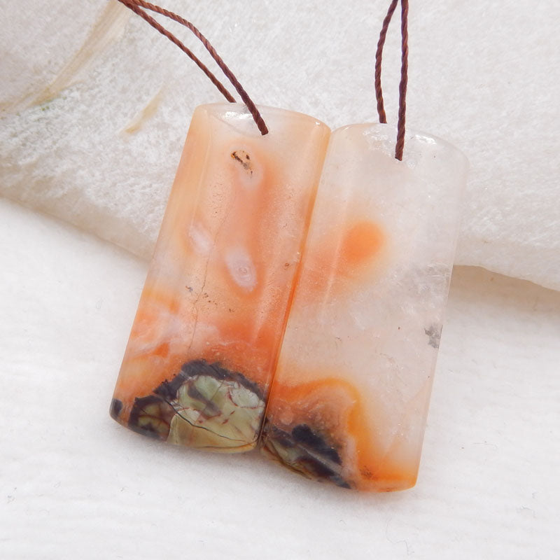 Boucles d'oreilles percées en jaspe champignon naturel 32 x 13 x 4 mm, 7,5 g