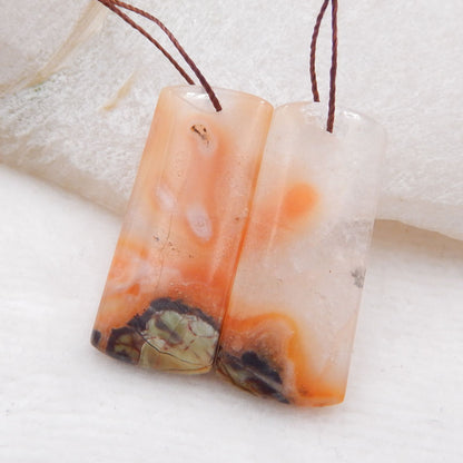 Boucles d'oreilles percées en jaspe champignon naturel 32 x 13 x 4 mm, 7,5 g