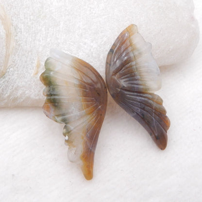 Natural Ocean Jasper Carved butterfly Cabochons Paired 40X20X5mm, 10g