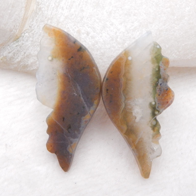 Natural Ocean Jasper Carved butterfly Cabochons Paired 40X20X5mm, 10g