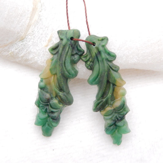 Natural Malachite Carved flower Earring Beads 44x14x4mm, 7.8g