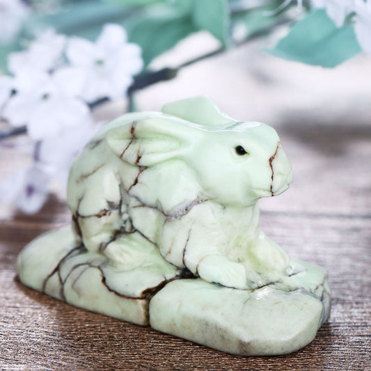 Carved Lemon Jade Gemstone Rabbit Cabochon, 66x30x36mm, 79.1g - MyGemGarden