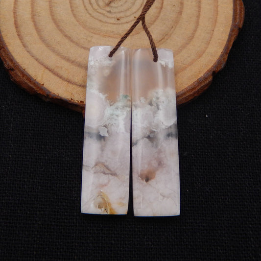 Perle de boucles d'oreilles Rectangle en agate de fleurs de cerisier naturelles, 40X11X4mm, 8.0g