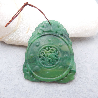 Natural Buddstone (African Jade) Carved Lucky Pendant Bead 46x37x5mm, 16.0g
