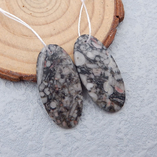 Natural Crinoid Fossil Earring Beads 30x15x3mm, 5.2g