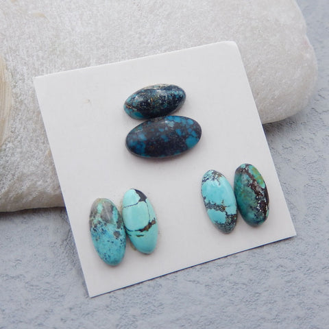 6 cabochons ovales naturels en turquoise verte, 14x7x3mm, 12x6x3mm, 3.1g