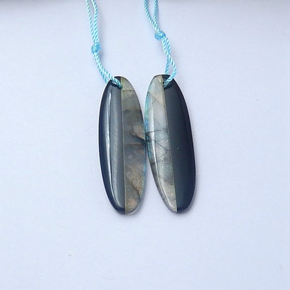 Labradorite, Obsidian Glued Earrings Pair,35x11x4mm,5.0g - MyGemGarden