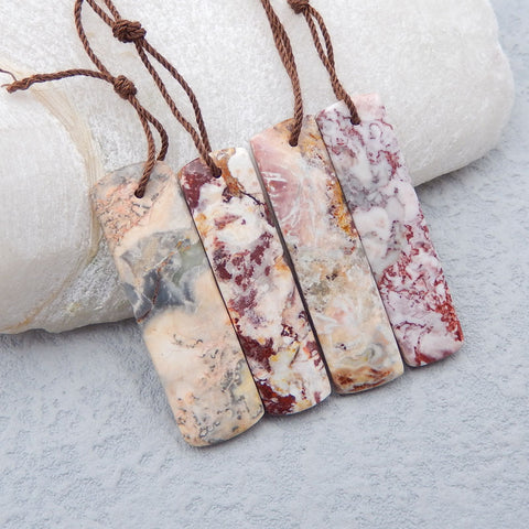 4 PCS Natural Rhyolite Bird's Eye Jasper Pendant Beads 40x12x4mm, 13.3g