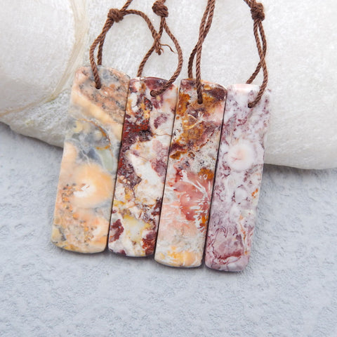 4 PCS Natural Rhyolite Bird's Eye Jasper Pendant Beads 40x12x4mm, 13.3g