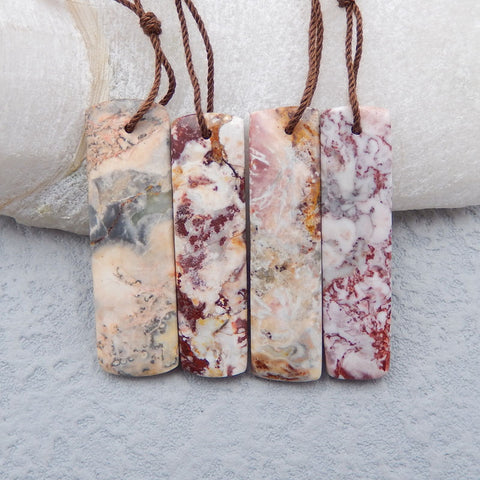 4 PCS Natural Rhyolite Bird's Eye Jasper Pendant Beads 40x12x4mm, 13.3g
