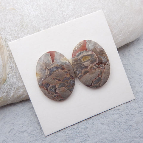 Natural Mushroom Jasper Cabochons Paired 20x14x3mm, 3.1g
