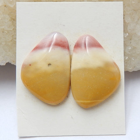 Natural Mookaite Jasperl Gemstone Cabochon Pair, 21x15x5mm, 3.8g - MyGemGarden
