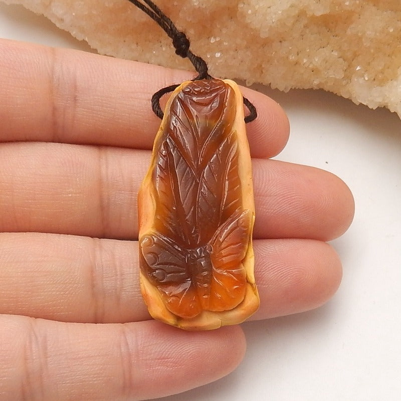 New Arrival Red Agate Carved butterfly Pendant Bead, 41x19x9mm, 8.2g - MyGemGarden